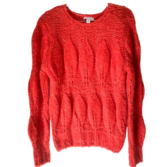 TOPSHOP red knit petal pointelle sweater 4 6 s - Picture 2 of 10